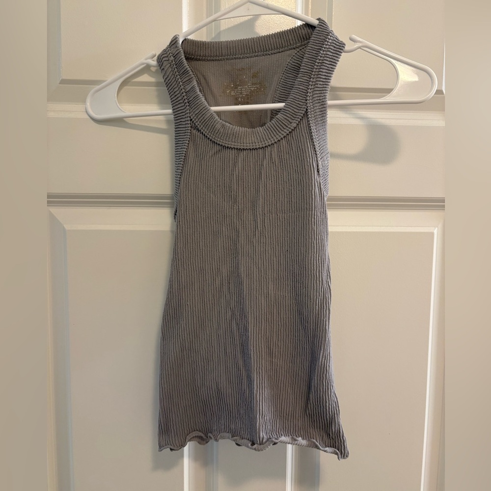 Free People Gray Ribbed Sleeveless Tank Top